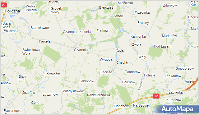 mapa Wygoda gmina Policzna, Wygoda gmina Policzna na mapie Targeo