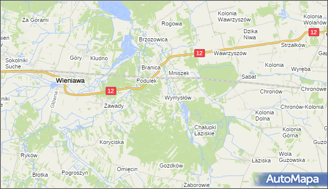 mapa Wymysłów gmina Wolanów, Wymysłów gmina Wolanów na mapie Targeo