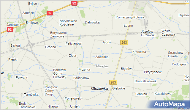 mapa Zawadka gmina Olszówka, Zawadka gmina Olszówka na mapie Targeo