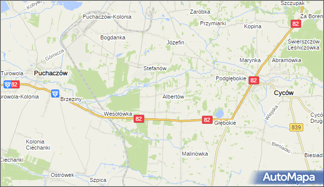 mapa Albertów gmina Puchaczów, Albertów gmina Puchaczów na mapie Targeo