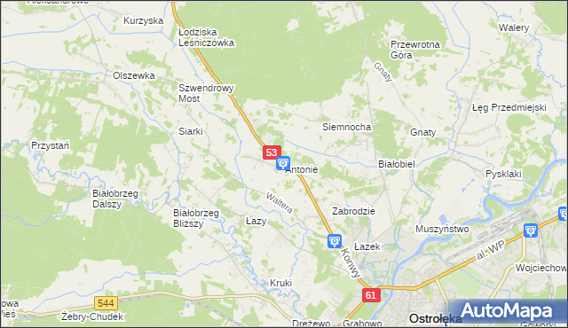 mapa Antonie gmina Olszewo-Borki, Antonie gmina Olszewo-Borki na mapie Targeo