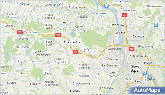 mapa Biczyce Górne, Biczyce Górne na mapie Targeo