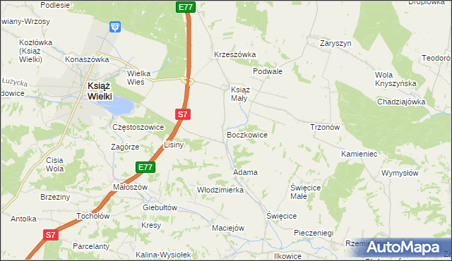 mapa Boczkowice gmina Książ Wielki, Boczkowice gmina Książ Wielki na mapie Targeo