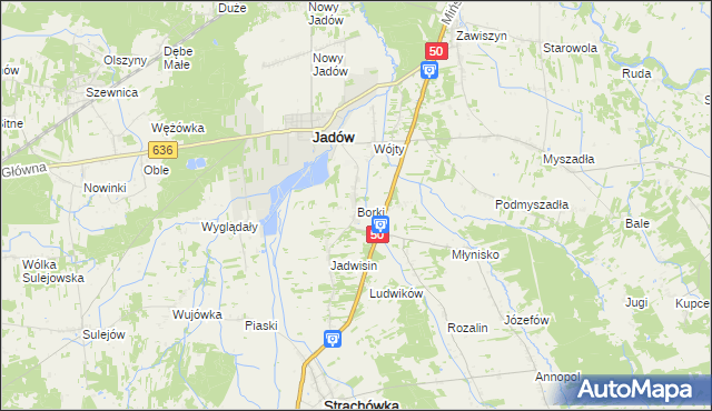mapa Borki gmina Jadów, Borki gmina Jadów na mapie Targeo
