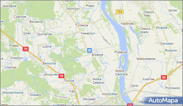 mapa Brześce gmina Góra Kalwaria, Brześce gmina Góra Kalwaria na mapie Targeo