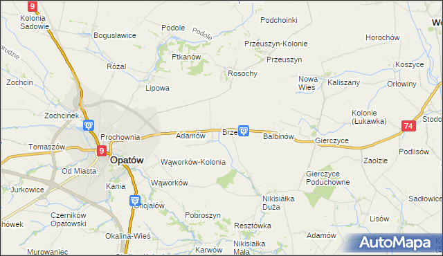 mapa Brzezie gmina Opatów, Brzezie gmina Opatów na mapie Targeo