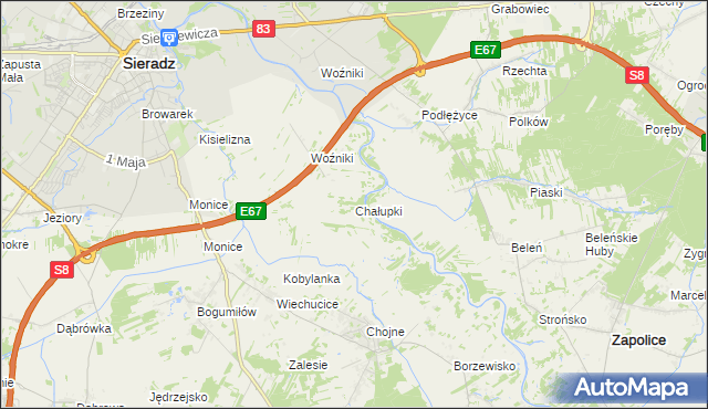 mapa Chałupki gmina Sieradz, Chałupki gmina Sieradz na mapie Targeo