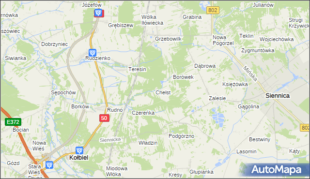 mapa Chełst gmina Siennica, Chełst gmina Siennica na mapie Targeo