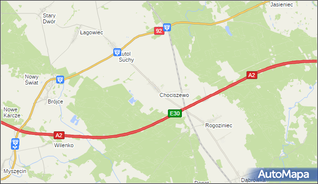 mapa Chociszewo gmina Trzciel, Chociszewo gmina Trzciel na mapie Targeo