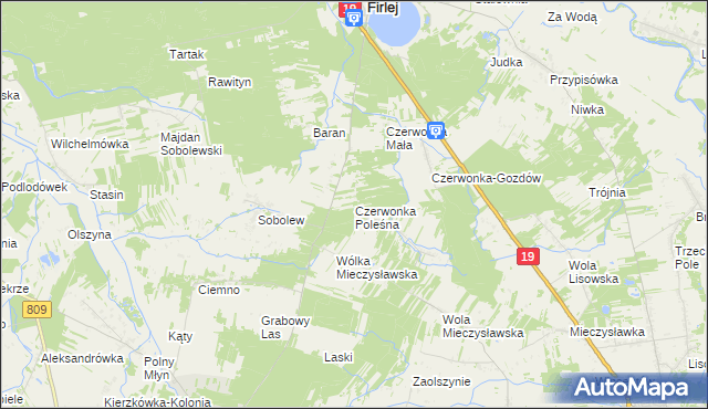 mapa Czerwonka Poleśna, Czerwonka Poleśna na mapie Targeo