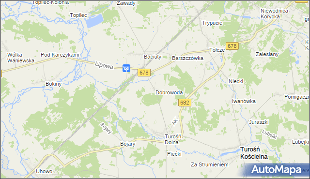 mapa Dobrowoda gmina Turośń Kościelna, Dobrowoda gmina Turośń Kościelna na mapie Targeo