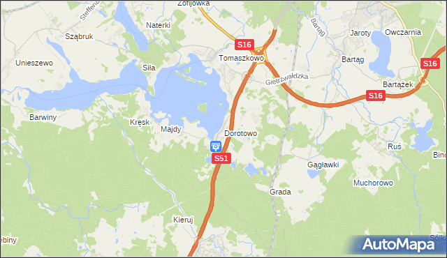 mapa Dorotowo gmina Stawiguda, Dorotowo gmina Stawiguda na mapie Targeo