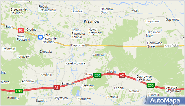 mapa Genowefa gmina Krzymów, Genowefa gmina Krzymów na mapie Targeo