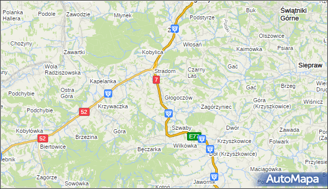 mapa Głogoczów, Głogoczów na mapie Targeo