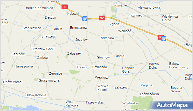 mapa Głuchów gmina Bedlno, Głuchów gmina Bedlno na mapie Targeo