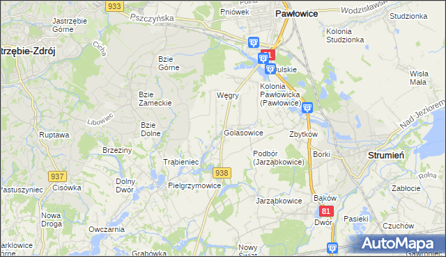 mapa Golasowice, Golasowice na mapie Targeo