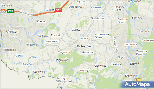 mapa Goleszów powiat cieszyński, Goleszów powiat cieszyński na mapie Targeo