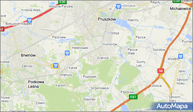 mapa Granica gmina Michałowice, Granica gmina Michałowice na mapie Targeo