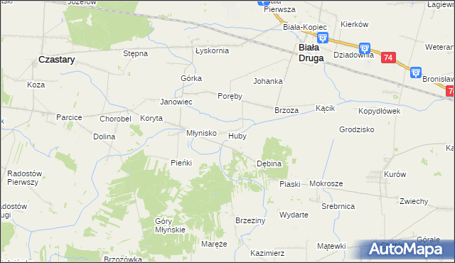 mapa Huby gmina Biała, Huby gmina Biała na mapie Targeo