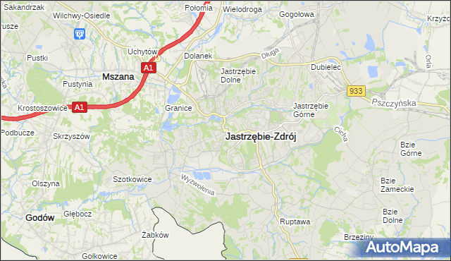 mapa Jastrzębie-Zdrój, Jastrzębie-Zdrój na mapie Targeo