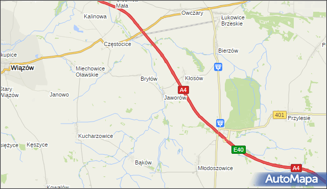 mapa Jaworów gmina Wiązów, Jaworów gmina Wiązów na mapie Targeo