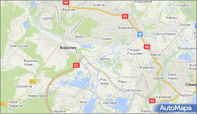 mapa Jedlina gmina Bojszowy, Jedlina gmina Bojszowy na mapie Targeo