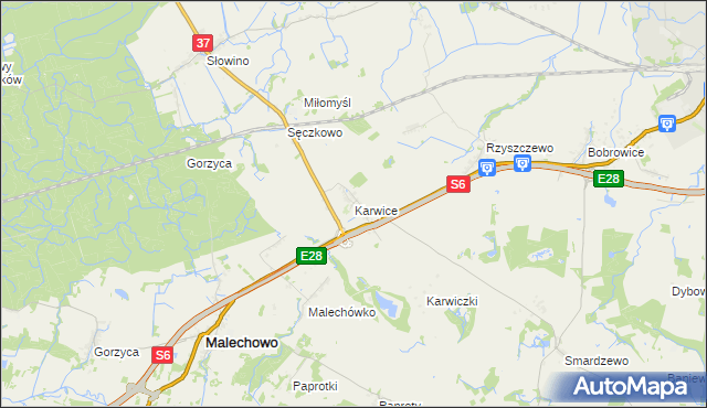 mapa Karwice gmina Malechowo, Karwice gmina Malechowo na mapie Targeo