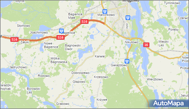 mapa Karwie gmina Mrągowo, Karwie gmina Mrągowo na mapie Targeo