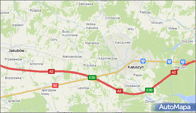 mapa Kazimierzów gmina Kałuszyn, Kazimierzów gmina Kałuszyn na mapie Targeo