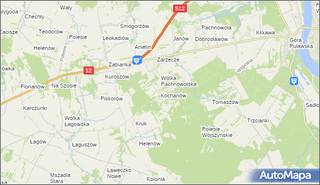 mapa Kochanów gmina Puławy, Kochanów gmina Puławy na mapie Targeo