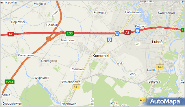 mapa Komorniki powiat poznański, Komorniki powiat poznański na mapie Targeo