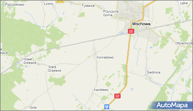 mapa Konradowo gmina Wschowa, Konradowo gmina Wschowa na mapie Targeo