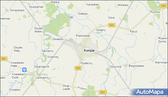 mapa Korsze, Korsze na mapie Targeo