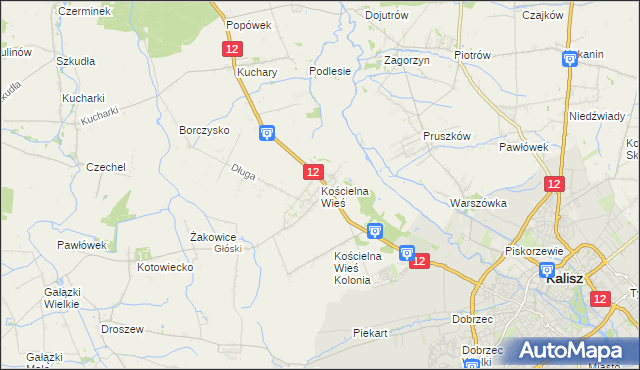 mapa Kościelna Wieś gmina Gołuchów, Kościelna Wieś gmina Gołuchów na mapie Targeo