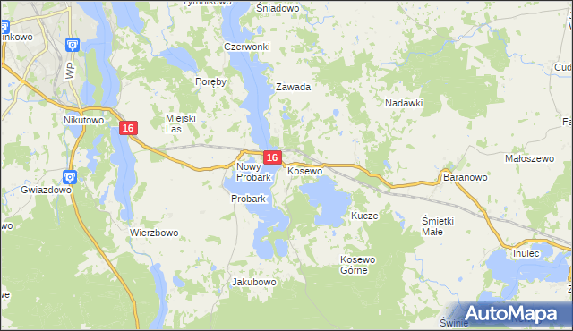 mapa Kosewo gmina Mrągowo, Kosewo gmina Mrągowo na mapie Targeo