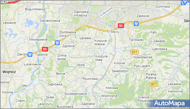 mapa Koszyce Małe, Koszyce Małe na mapie Targeo