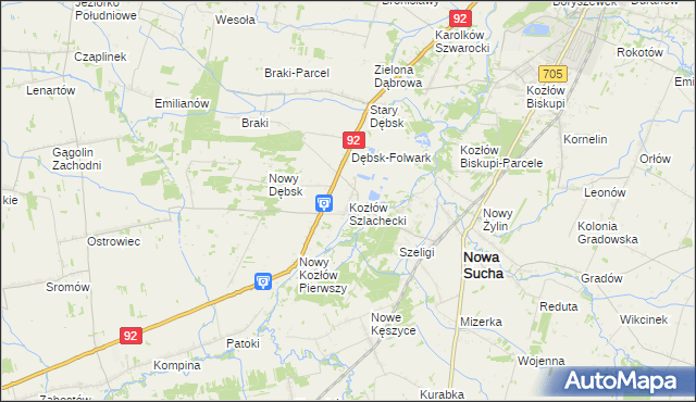 mapa Kozłów Szlachecki, Kozłów Szlachecki na mapie Targeo