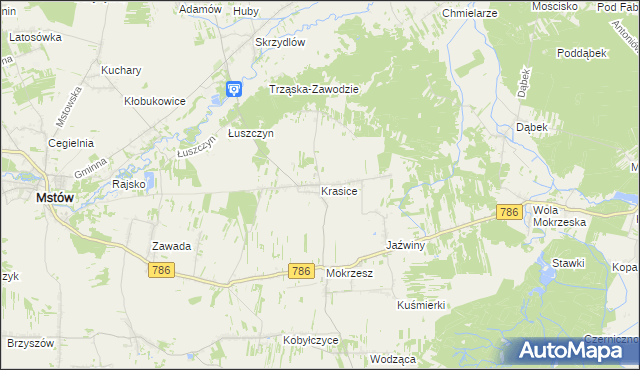 mapa Krasice gmina Mstów, Krasice gmina Mstów na mapie Targeo