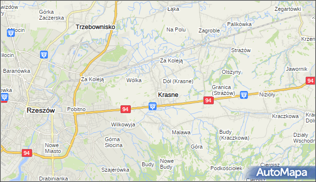 mapa Krasne powiat rzeszowski, Krasne powiat rzeszowski na mapie Targeo