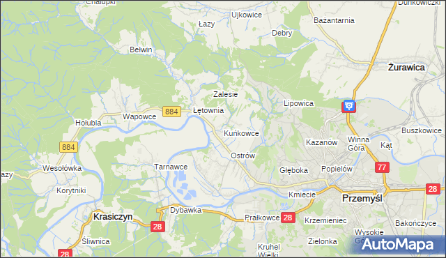 mapa Kuńkowce, Kuńkowce na mapie Targeo