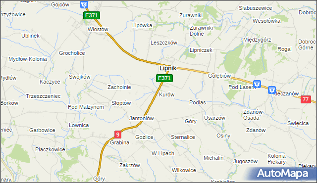 mapa Kurów gmina Lipnik, Kurów gmina Lipnik na mapie Targeo