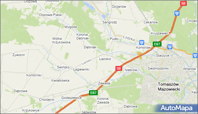 mapa Łazisko gmina Tomaszów Mazowiecki, Łazisko gmina Tomaszów Mazowiecki na mapie Targeo