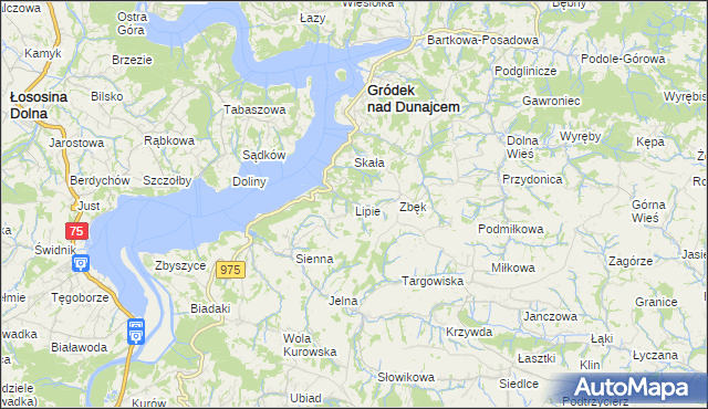 mapa Lipie gmina Gródek nad Dunajcem, Lipie gmina Gródek nad Dunajcem na mapie Targeo