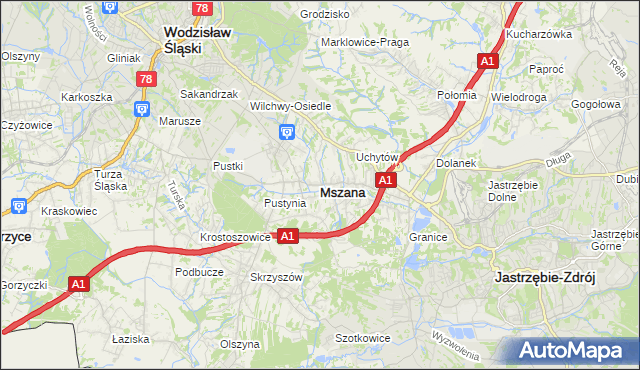 mapa Mszana powiat wodzisławski, Mszana powiat wodzisławski na mapie Targeo