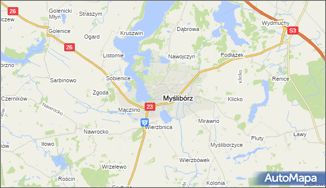 mapa Myślibórz, Myślibórz na mapie Targeo