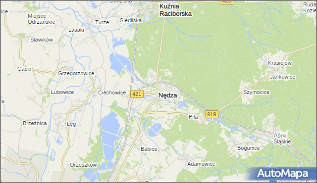 mapa Nędza powiat raciborski, Nędza powiat raciborski na mapie Targeo