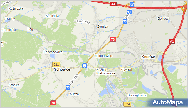 mapa Nieborowice, Nieborowice na mapie Targeo