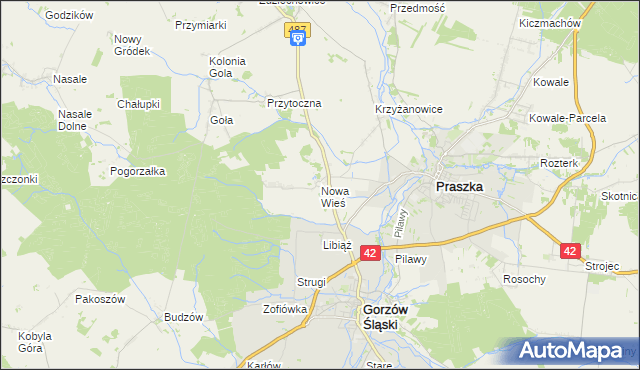mapa Nowa Wieś gmina Gorzów Śląski, Nowa Wieś gmina Gorzów Śląski na mapie Targeo