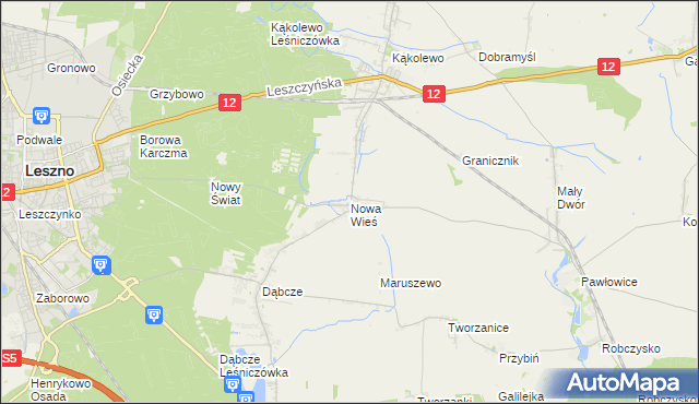 mapa Nowa Wieś gmina Rydzyna, Nowa Wieś gmina Rydzyna na mapie Targeo