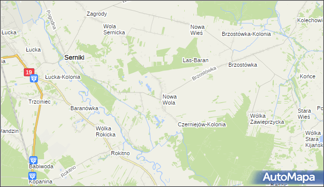 mapa Nowa Wola gmina Serniki, Nowa Wola gmina Serniki na mapie Targeo